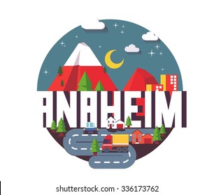 Anaheim city travel destination in USA. vector cartoon,
