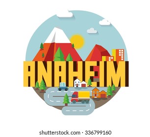 Anaheim city travel destination in USA. vector cartoon,
