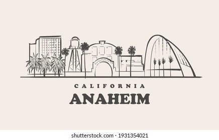 Anaheim skyline, california. Anaheim hand drawn sketch