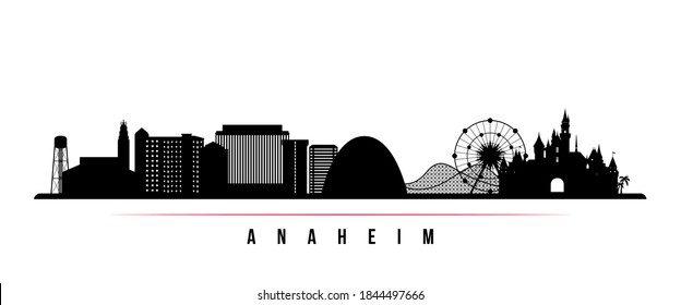 Anaheim skyline horizontal banner. Black and white silhouette of Anaheim City, California. Vector template for your design. 