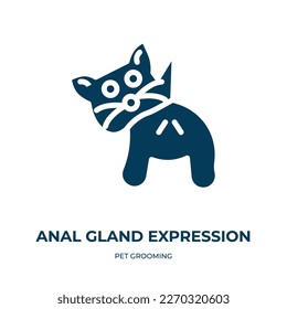 icono vector de expresión de la glándula anal. expresión de la glándula anal, vectorial, iconos gráficos rellenos del concepto de grooming de mascotas planas. Icono de glifo negro aislado, elemento de símbolo de ilustración vectorial para diseño web y 