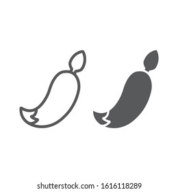 Anal plug with tail line and glyph icon, sex toy and adult, plug toy sign, vector graphics, a linear pattern on a white background, eps 10
