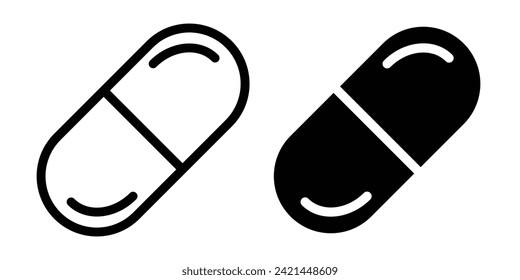 Analgesic Tablets Line Icon. Pain Relieving Pills and Capsules Icon in Black and White Color.