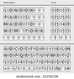 Analog Airport Board Font On White Background. Vector Airport Board Isolated. Mechanical Flip Airport Scoreboard. White Airport And Railway Timetable Departure Or Arrival. Destination Board Abc