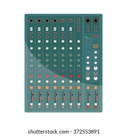 Analog audio mixer on a white background. Vector illustration in a flat style.