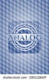 emblema azul analógico con fondo geométrico. Ilustración vectorial. Detallado. 