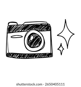 analog camera hand drawn icon. cute analog camera doodle. cute and adorable hand drawn doodle. outline analog camera