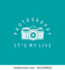 Analog Camera Icon Vintage Retro With Photography It's My Life Quotes Outline Line Art 