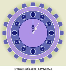 Analog clock with arrows isolated on white. Vector illustration of a steampunk style. The watch dial is in the form of a gear.