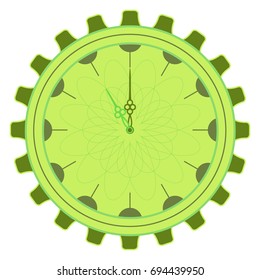 Analog clock with arrows isolated on white. Vector illustration of a steampunk style. The watch dial is in the form of a gear.