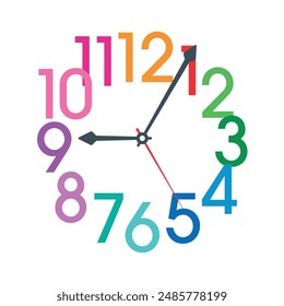 Concepto de reloj analógico con números coloridos. interfaz de reloj de pared con números
