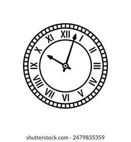 Analog clock concept with roman numerals. round roman numeral clock symbol