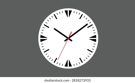 Analog clock face with black hands and tick marks showing ten past ten is isolated on a dark gray solid background.