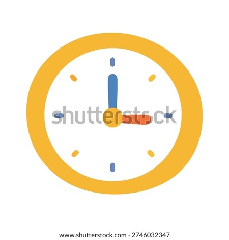 Analog clock face icon with hour and minute hands, flat design pastel style representing time management.