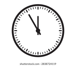Analog clock face icon showing eleven fifty five with almost midnight almost noon time management watch face deadline approaching