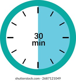 An analog clock face timer showing 30 minutes time