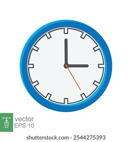 Ícone plano do relógio analógico. Símbolo de gerenciamento de tempo, cronômetro com seta de hora, minuto e segundo. Ilustração vetorial simples isolada sobre fundo branco. EPS 10.