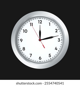 Analog clock flat vector illustration isolated on black background