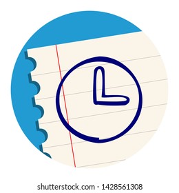 Analog Clock Free Hand Icon on a Notebook Sheet
