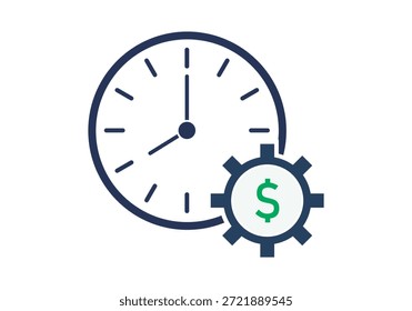 Analoge Uhr mit einem Zahnrad und dem Dollar-Symbol, um die Zeit- und Finanzproduktivität darzustellen
