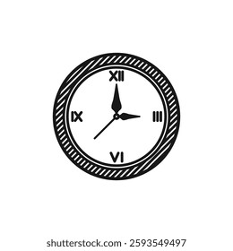 Analog clock hand drawn outline illustration