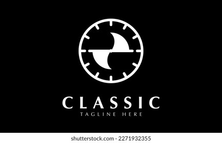 Analog clock icon abstract monogram vector logo template