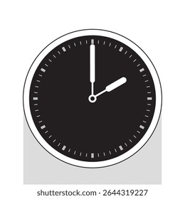 Analog Clock Icon in Black Background the hands Show 2 o'clock, vector illustration isolated on white background, eps