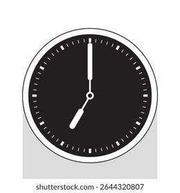Analog Clock Icon in Black Background the hands Show 7 o'clock, vector illustration isolated on white background, eps