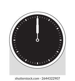 Analog Clock Icon in Black Background the hands Show 12 o'clock, vector illustration isolated on white background, eps
