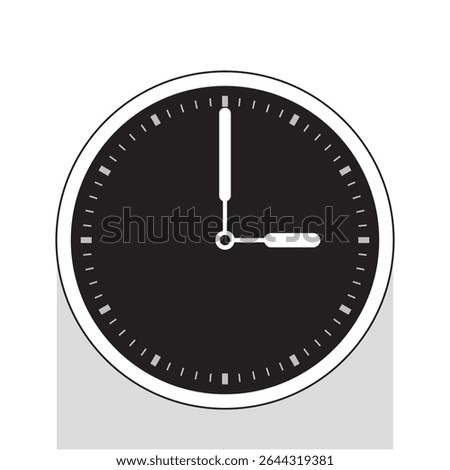 Analog Clock Icon in Black Background the hands Show 3 o'clock, vector illustration isolated on white background, eps