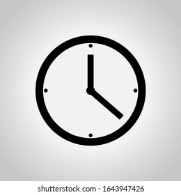 Analog clock icon black color on gray background. Concept of time.