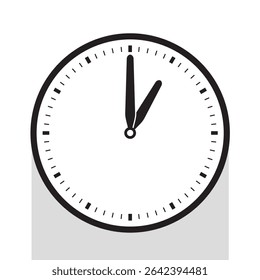 Analog Clock Icon in Black Line pointed at one o'clock, vector illustration isolated on white background, eps
