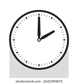 Analog Clock Icon in Black Line pointed at 2 o'clock, vector illustration isolated on white background, eps