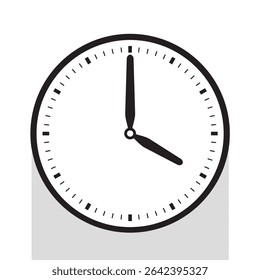 Analog Clock Icon in Black Line pointed at 4 o'clock, vector illustration isolated on white background, eps