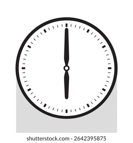 Analog Clock Icon in Black Line pointed at 6 o'clock, vector illustration isolated on white background, eps