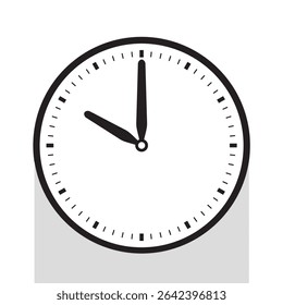 Analog Clock Icon in Black Line pointed at 10 o'clock, vector illustration isolated on white background, eps