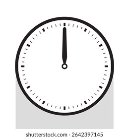 Analog Clock Icon in Black Line pointed at 12 o'clock, vector illustration isolated on white background, eps