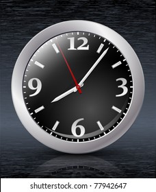 Analog clock icon on dark metal backgroung. Vector