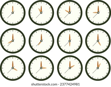 Analog Clock Icon Set, Wall Clock Illustration 