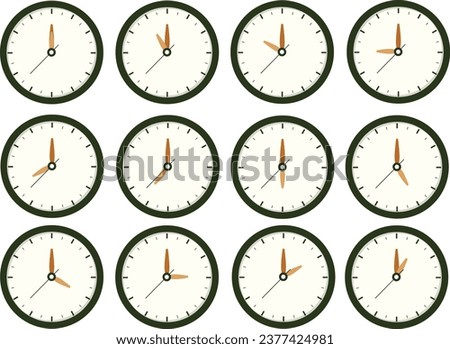 Analog Clock Icon Set, Wall Clock Illustration 
