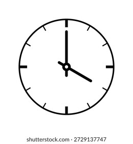 Ícone de relógio analógico mostrando quatro horas, símbolo de contorno circular preto e branco, relógio de parede de arte de linha simples para conceitos de cronograma e gerenciamento de tempo