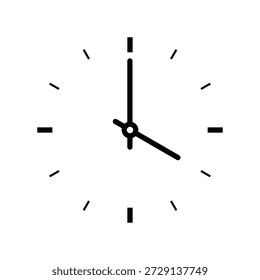 Ícone de relógio analógico mostrando quatro horas, símbolo de contorno circular preto e branco, relógio de parede de arte de linha simples para conceitos de cronograma e gerenciamento de tempo