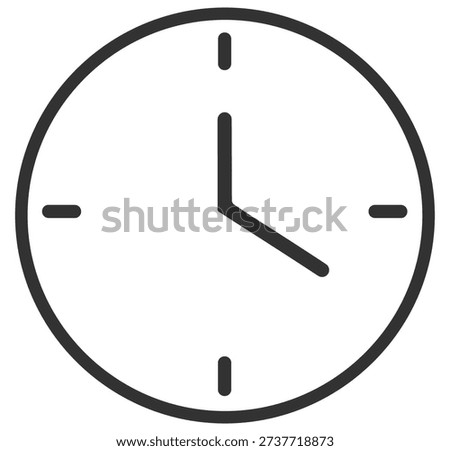 Analog clock icon showing time with hour and minute hands, round wall clock vector illustration on transparent background
