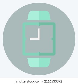 Icono de reloj analógico en estilo plano de moda aislado en fondo azul suave