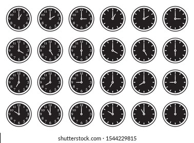 Analog Clock Icons. Line With Fill Design. Vector Illustration.