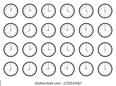 Iconos de reloj analógico. Diseño Plano De Dos Tonos. Ilustración vectorial.