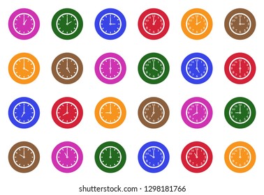 Analog Clock Icons. White Flat Design In Circle. Vector Illustration.