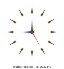 Analog clock interface on white background. Linear analog clock concept. Dark blue-purple wall clock concept