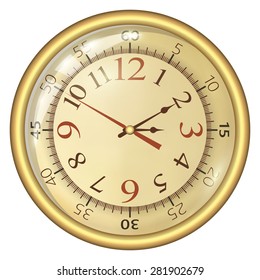 Analog Clock Isolated on a White Background. Vector Clock with Large Numerals