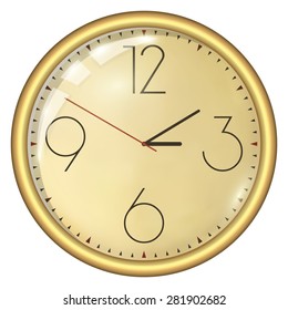 Analog Clock Isolated on a White Background. Vector Clock with Large Numerals